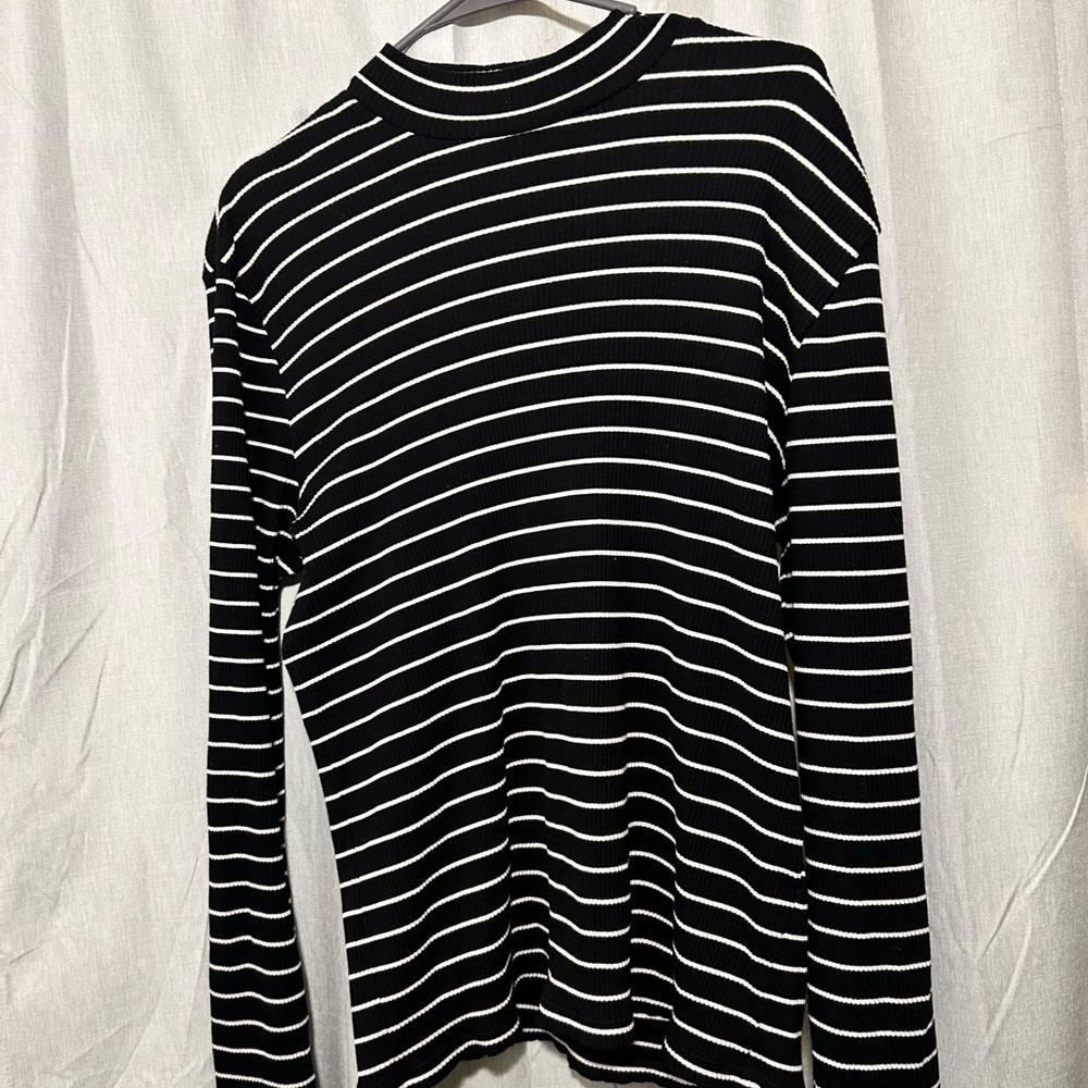 Uniqlo Black Ribbed Striped High Neck Long-Sleeve T-Shirt Size XL
